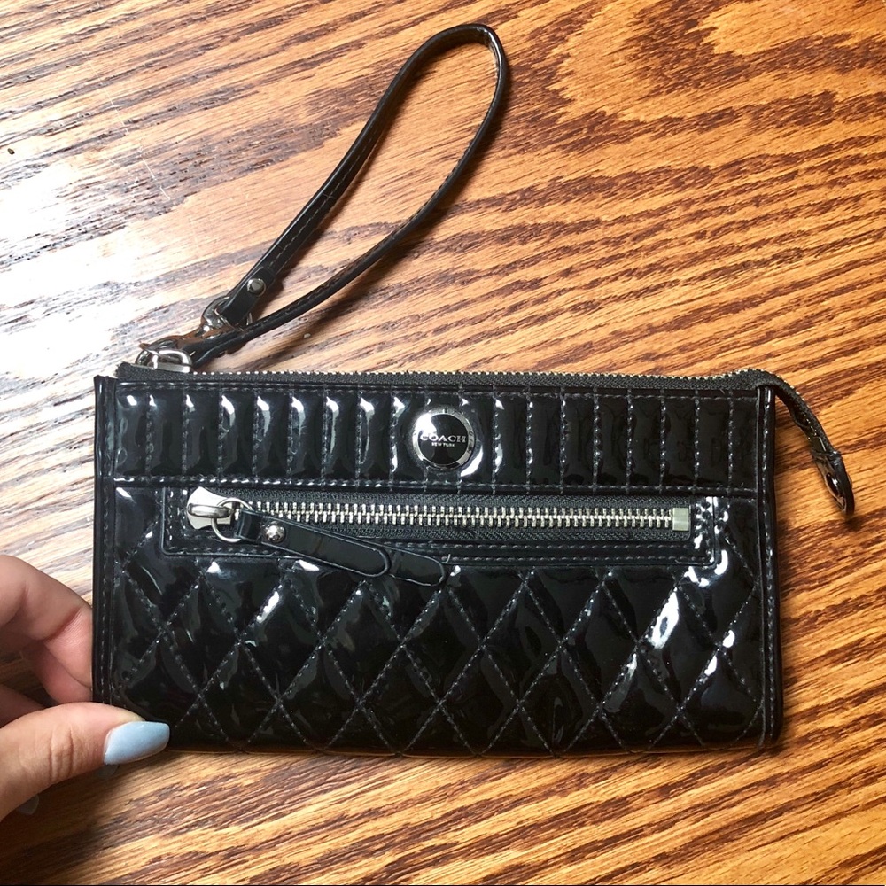 Black Leather Coach Wristlet